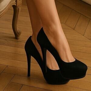 YSL Sexy Suede 7 Platform Tribtoo Heels Stiletto Pump Black 37.5 Yves St Laurent